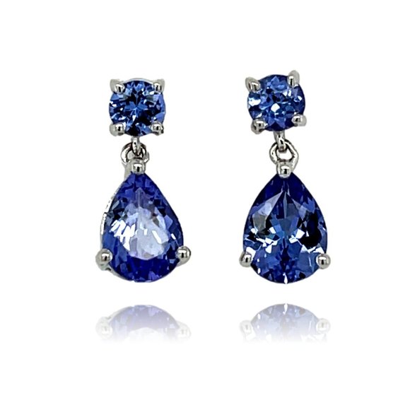 Tanzanite Teardrop Dangling Earrings in 18K White Gold - Picture 1 of 3